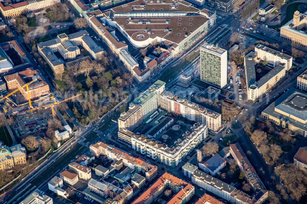 Karlsruhe from above - Museum building ensemble Staatliches Museum fuer Naturkunde on Nymphengarten on street Lammstrasse in Karlsruhe in the state Baden-Wuerttemberg, Germany