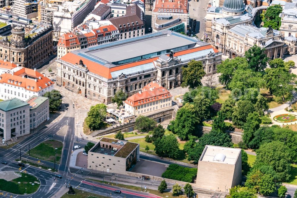 Dresden from above - Museum building ensemble Albertinum in Dresden in the state Saxony, Germany