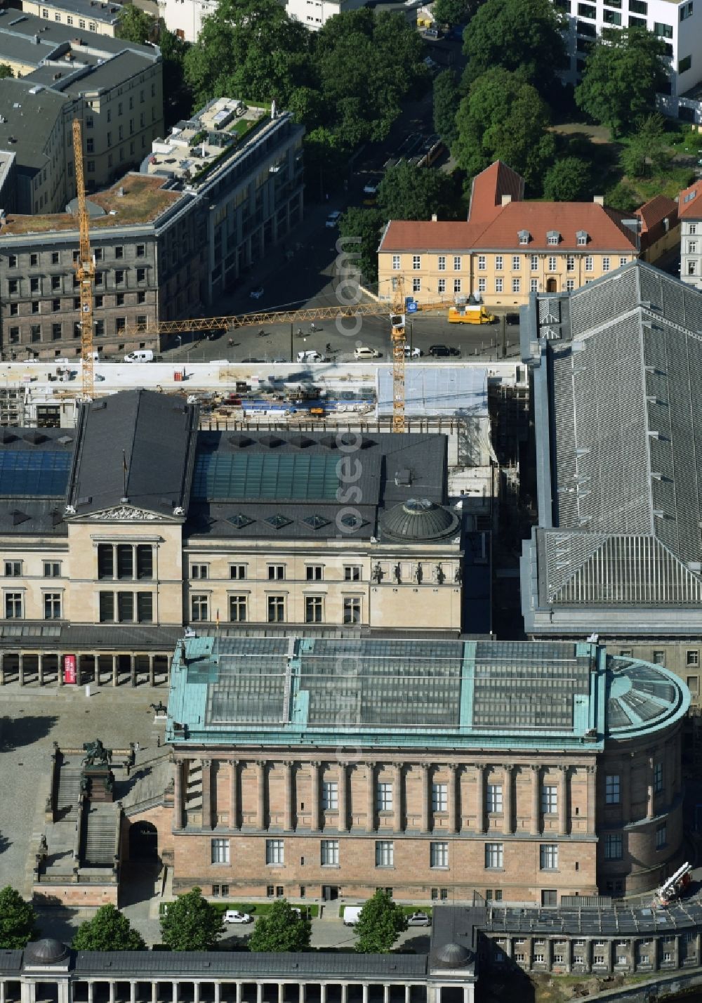 Berlin from the bird's eye view: Museum building ensemble Alte Nationalgalerie and Neues Museum and Museumsinsel on Bodestrasse in Berlin