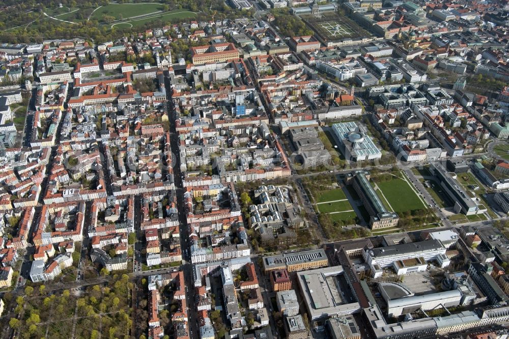 Aerial image München - Museum building ensemble Alte Pinakothek on Barer Strasse in the district Maxvorstadt in Munich in the state Bavaria, Germany