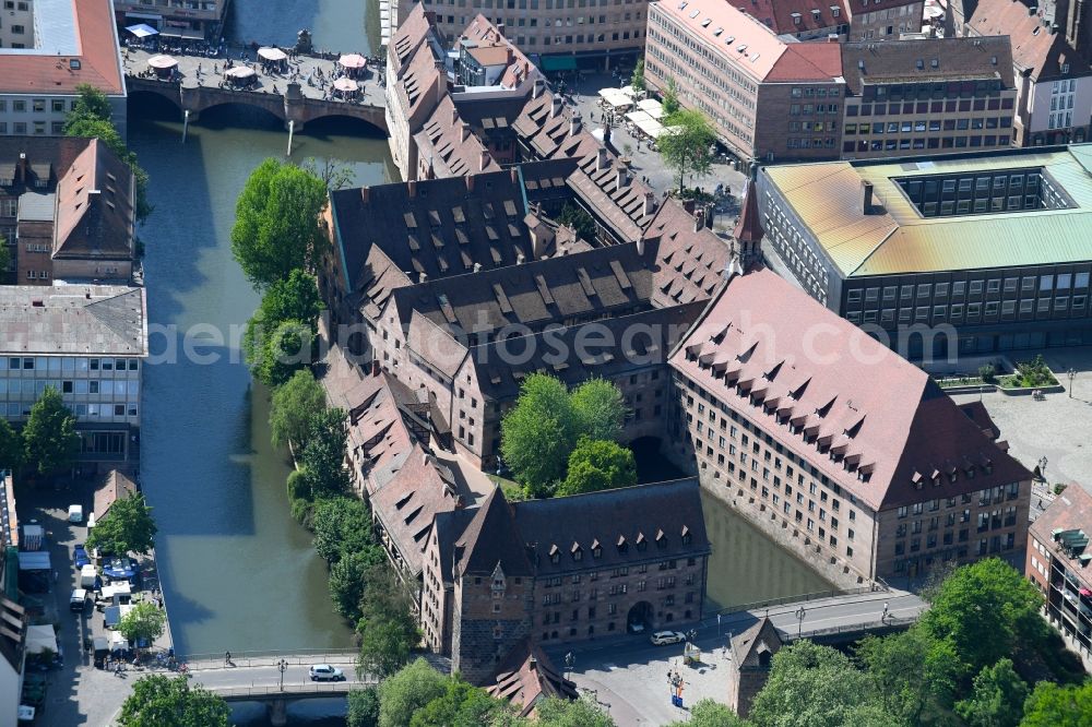 Nürnberg from above - Museum building ensemble Arabisches Museum Nuernberg on Hans-Sachs-Platz in Nuremberg in the state Bavaria, Germany