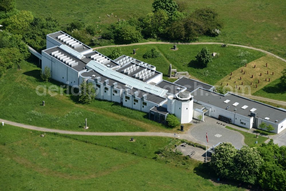 Gudhjem from above - Museum building ensemble Bornholms Kunstmuseum on Otto Bruuns Plads in Gudhjem in Region Hovedstaden, Denmark