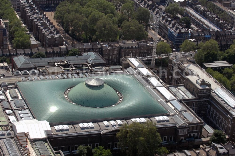 Aerial photograph London - Museum building ensemble British Museum on Great Russell Street in the district Bloomsbury in London in England, United Kingdom