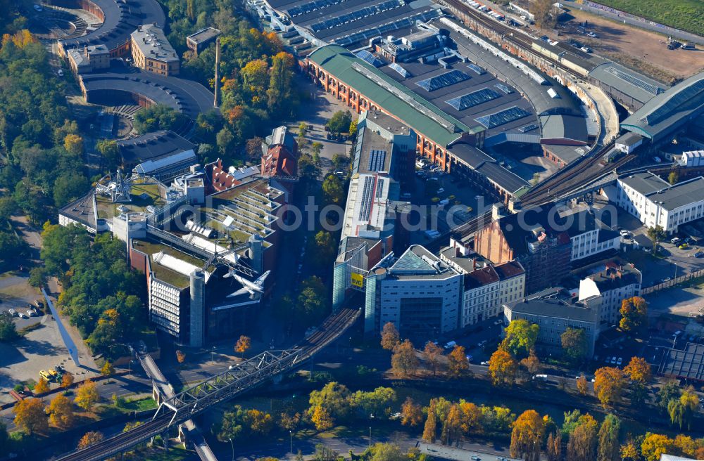 Berlin from above - Museum building ensemble of the German technology museum of Berlin (DTMB) on the Tempelhofer shore in the district Kreuzberg in Berlin, Germany