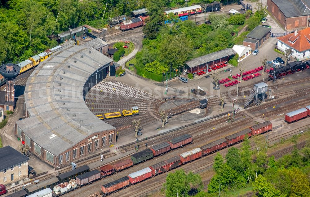 Bochum from above - Museum building ensemble railway museum of Bochum in the district of Dahlhausen in Bochum in the federal state North Rhine-Westphalia