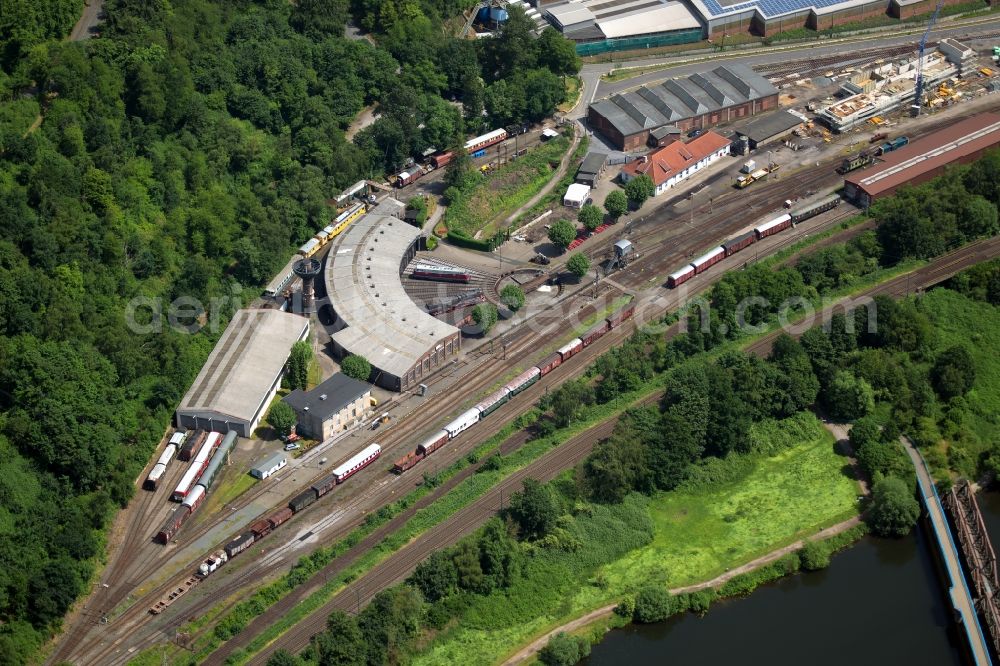 Bochum from above - Museum building ensemble railway museum of Bochum in the district of Dahlhausen in Bochum in the federal state North Rhine-Westphalia