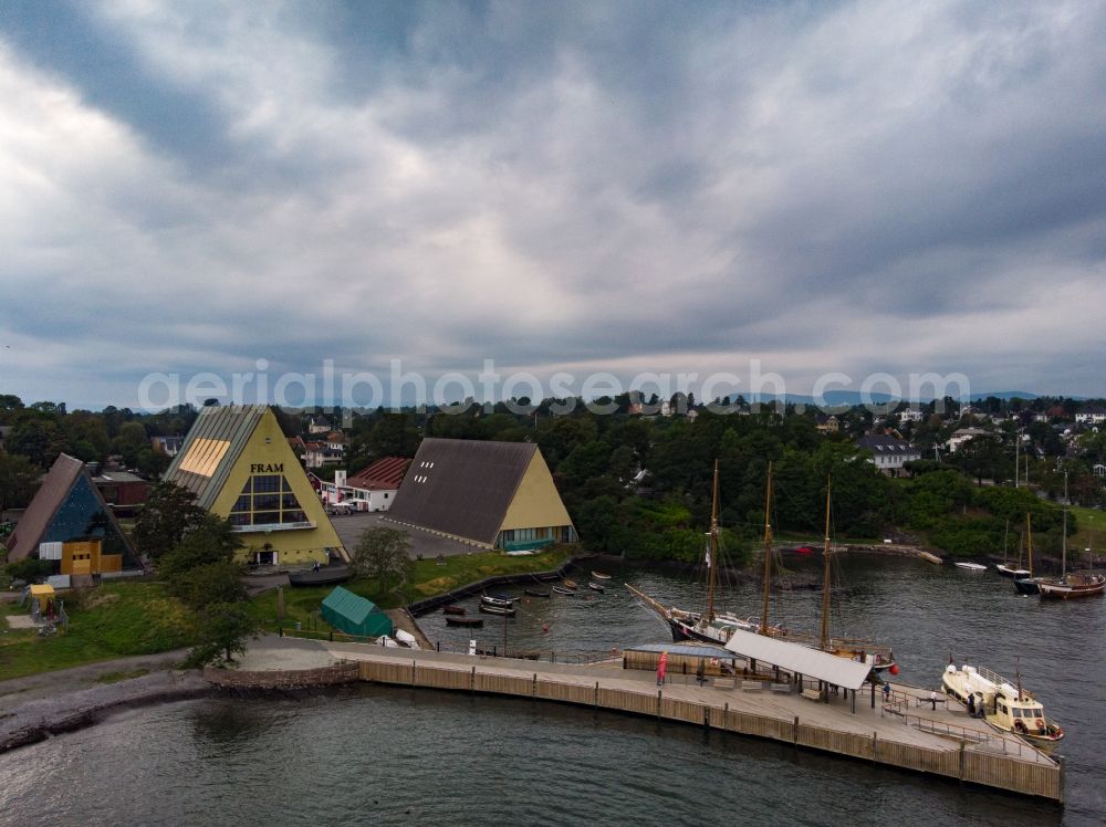 Oslo from the bird's eye view: Museum building ensemble Fronmuseum on Oslofjord in Oslo in Norway