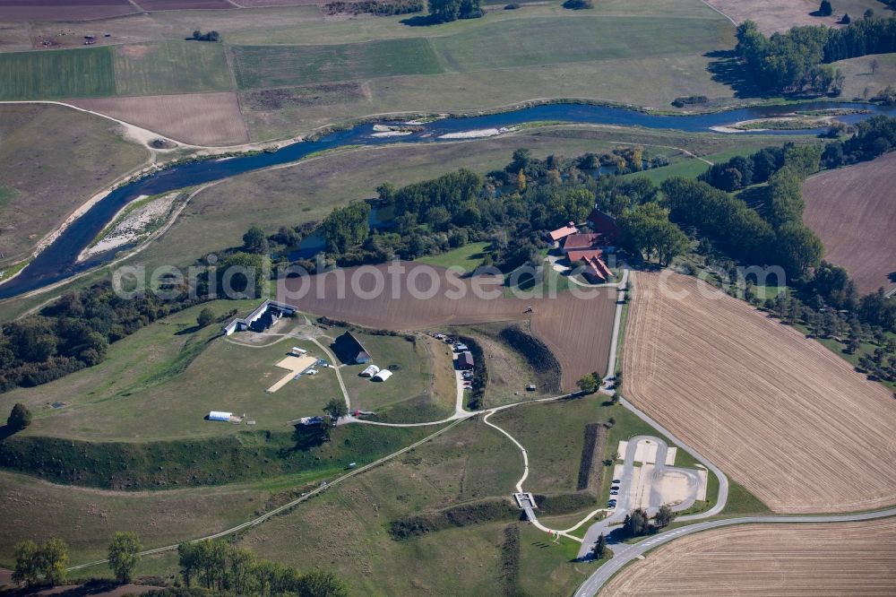 Aerial photograph Hundersingen - Museum building ensemble Freilichtmuseum Heuneburg in Hundersingen in the state Baden-Wurttemberg, Germany