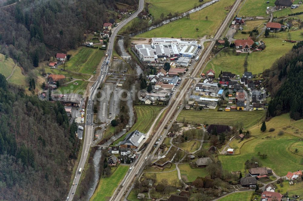 Aerial image Gutach (Schwarzwaldbahn) - Museum building ensemble Freilichtmuseum Vogtsbauernhoefe in Gutach (Schwarzwaldbahn) in the state Baden-Wuerttemberg, Germany