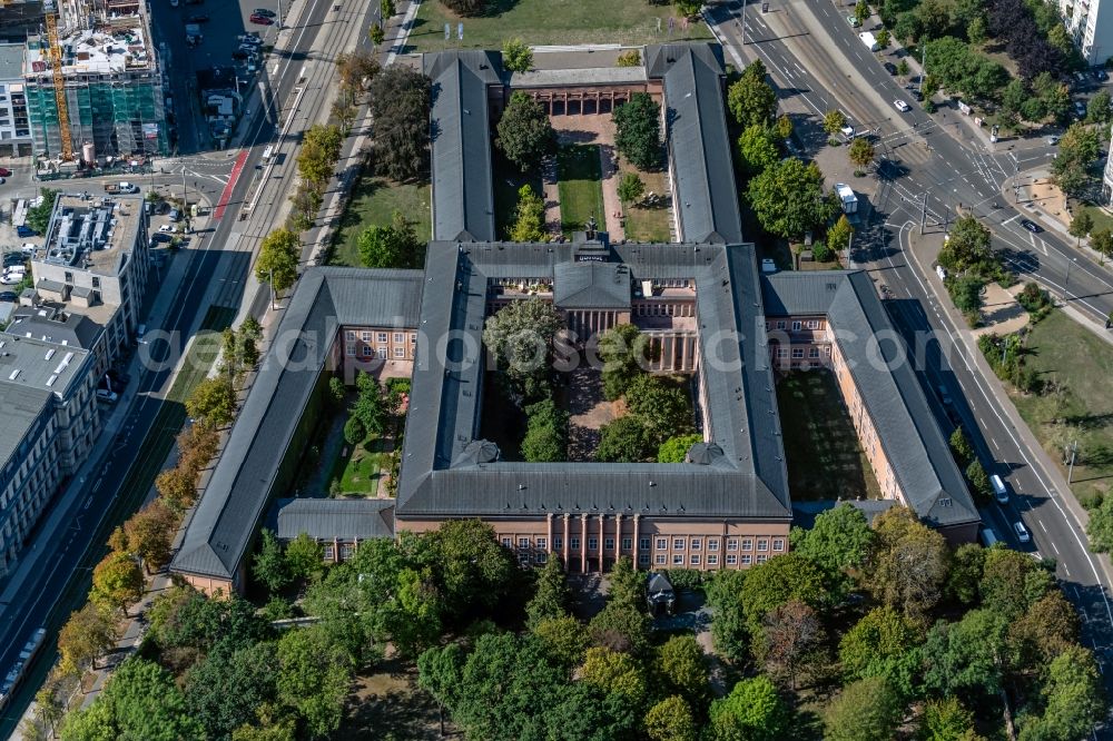 Aerial photograph Leipzig - Museum building ensemble GRASSI Museum fuer Voelkerkande, Musikinstrumente and Angewondte Kunst on Johonnisplatz in Leipzig in the state Saxony, Germany