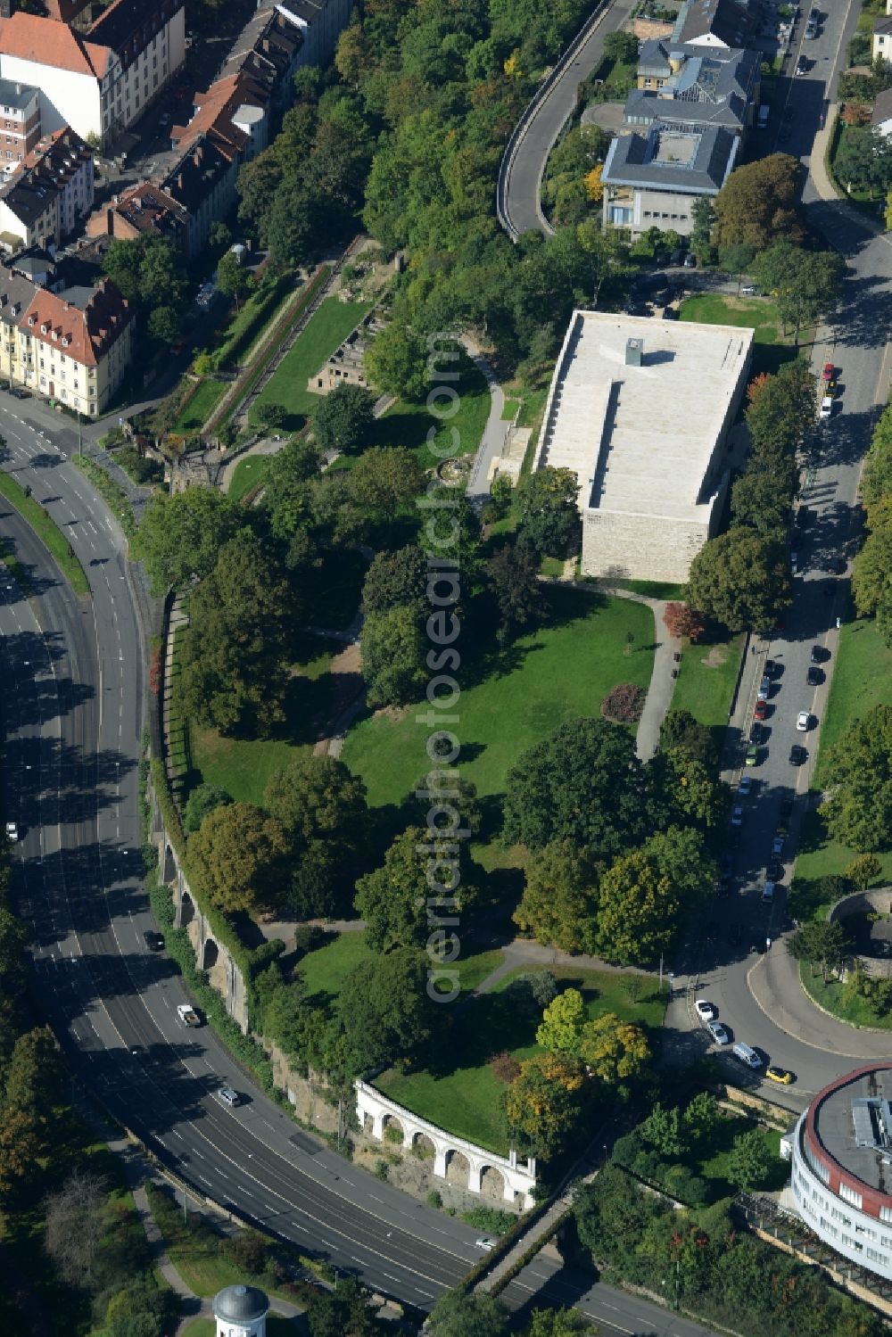 Kassel from above - Museum building ensemble GRIMMWELT Kassel gGmbH in Kassel in the state Hesse