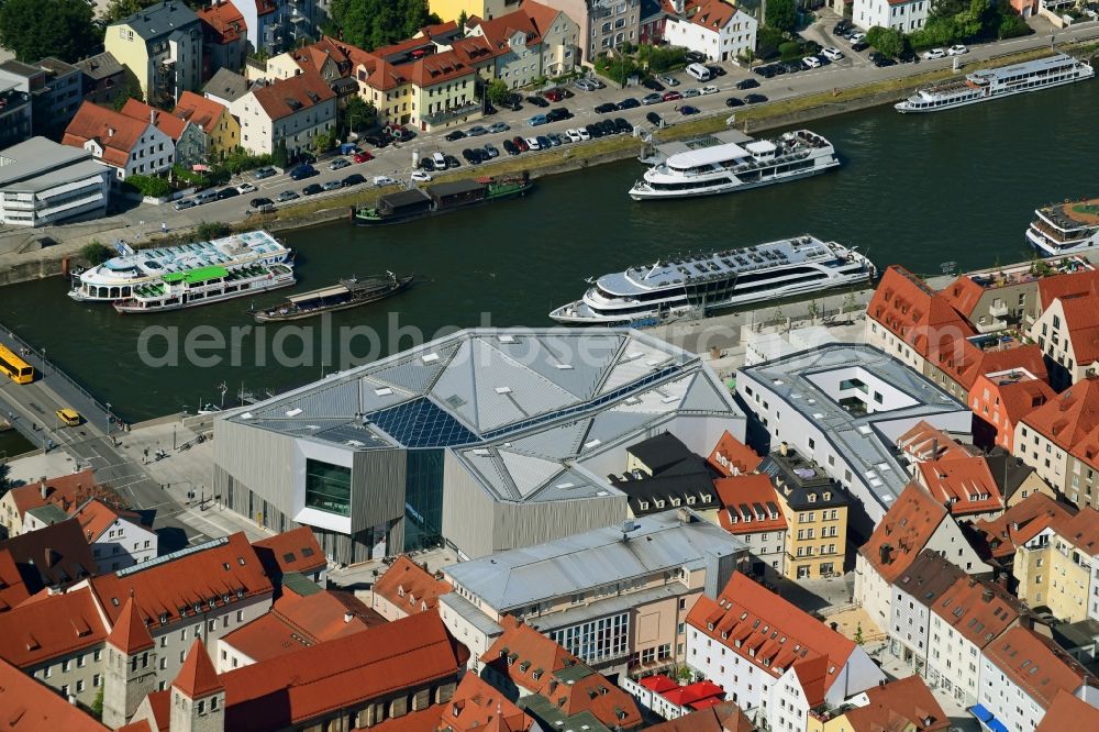 Regensburg from above - Museum building ensemble Haus of Bayerischen Geschichte - Museum on Donaumarkt in Regensburg in the state Bavaria, Germany