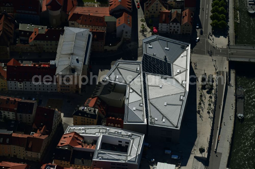 Aerial image Regensburg - Museum building ensemble Haus of Bayerischen Geschichte - Museum on Donaumarkt in Regensburg in the state Bavaria, Germany