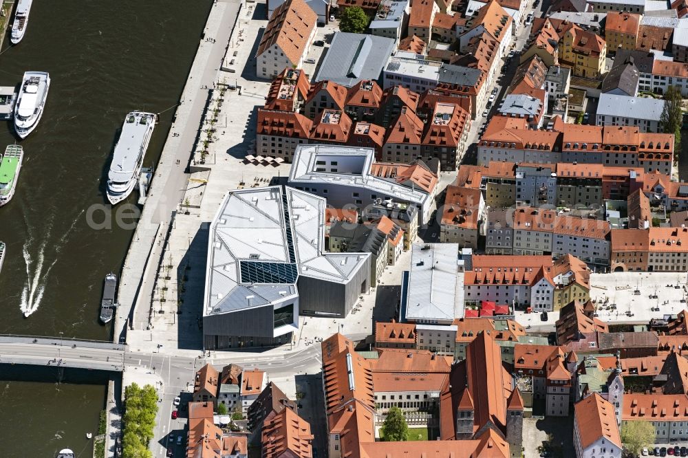 Aerial image Regensburg - Museum building ensemble Haus of Bayerischen Geschichte - Museum on Donaumarkt in Regensburg in the state Bavaria, Germany