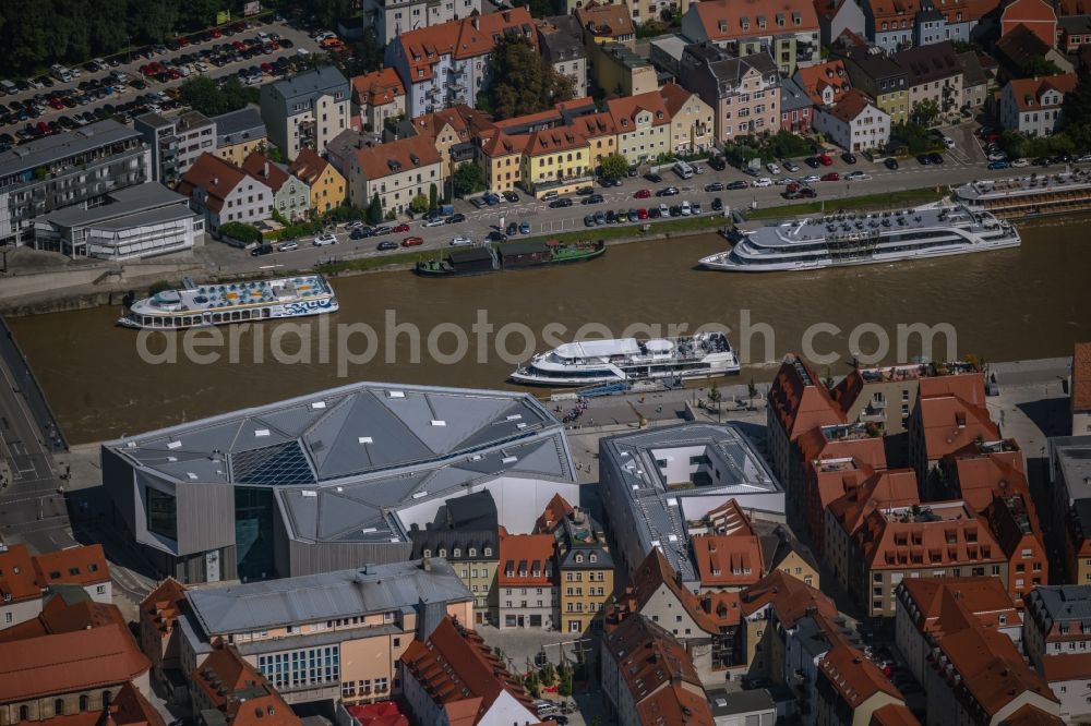 Regensburg from the bird's eye view: Museum building ensemble Haus of Bayerischen Geschichte - Museum on Donaumarkt in Regensburg in the state Bavaria, Germany