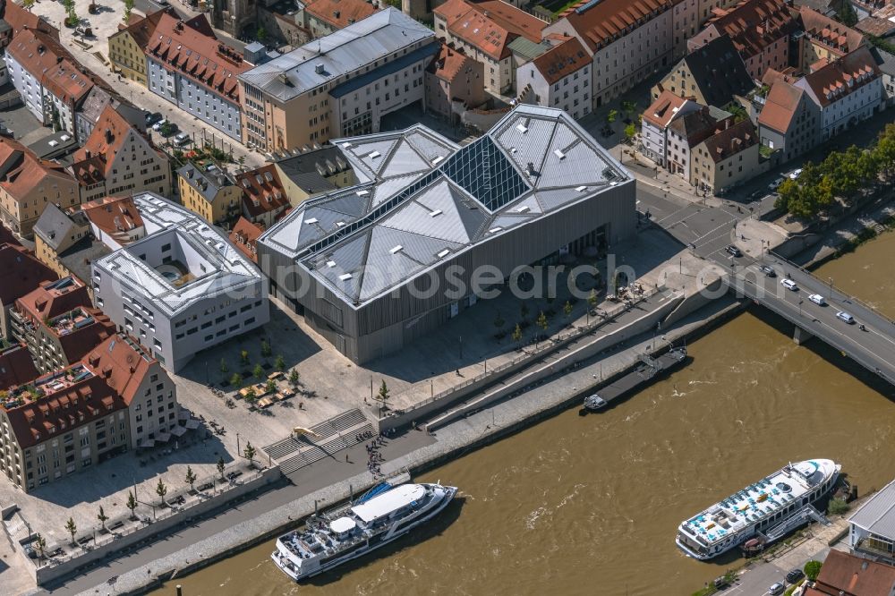 Regensburg from above - Museum building ensemble Haus of Bayerischen Geschichte - Museum on Donaumarkt in Regensburg in the state Bavaria, Germany