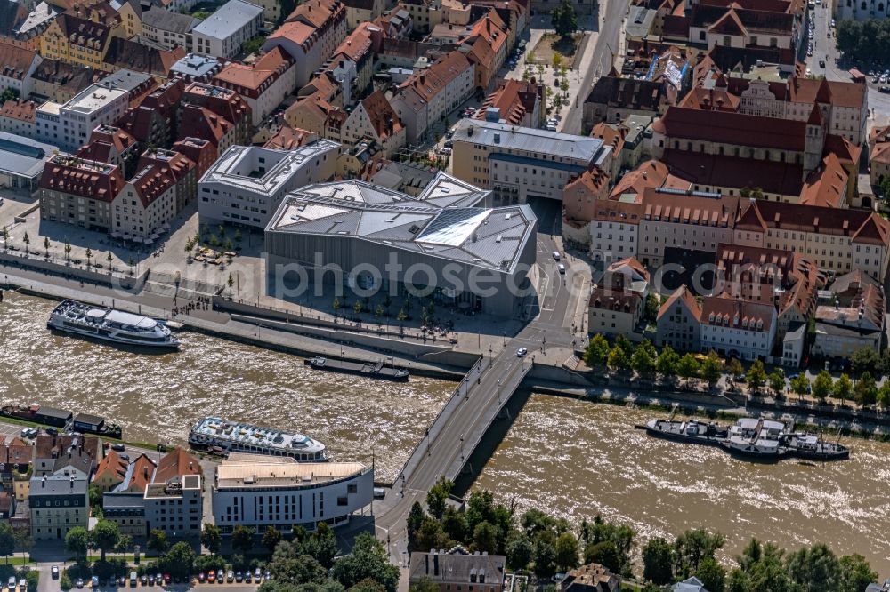 Aerial image Regensburg - Museum building ensemble Haus of Bayerischen Geschichte - Museum on Donaumarkt in Regensburg in the state Bavaria, Germany