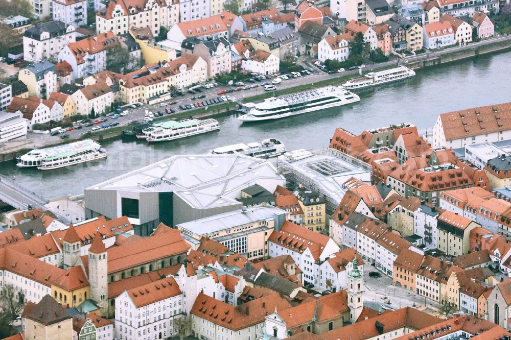 Regensburg from the bird's eye view: Museum building ensemble Haus of Bayerischen Geschichte on Donaumarkt in Regensburg in the state Bavaria, Germany