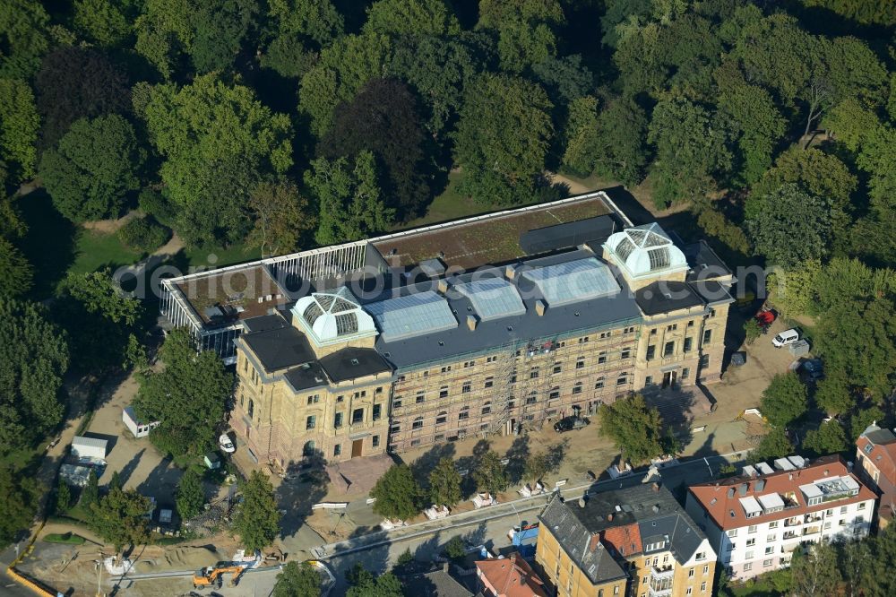 Braunschweig from the bird's eye view: Building site for restoration of the Herzog Anton Ullrich museum in Braunschweig in the state Lower Saxony