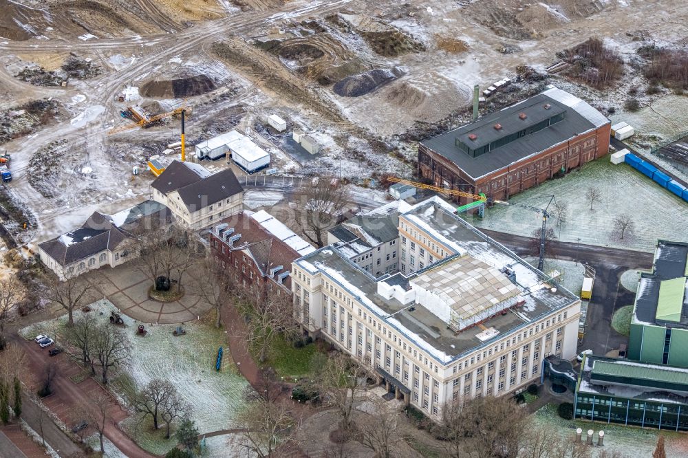 Dortmund from above - museum building ensemble Hoesch-Museum on Eberhardstrasse in Dortmund at Ruhrgebiet in the state North Rhine-Westphalia, Germany