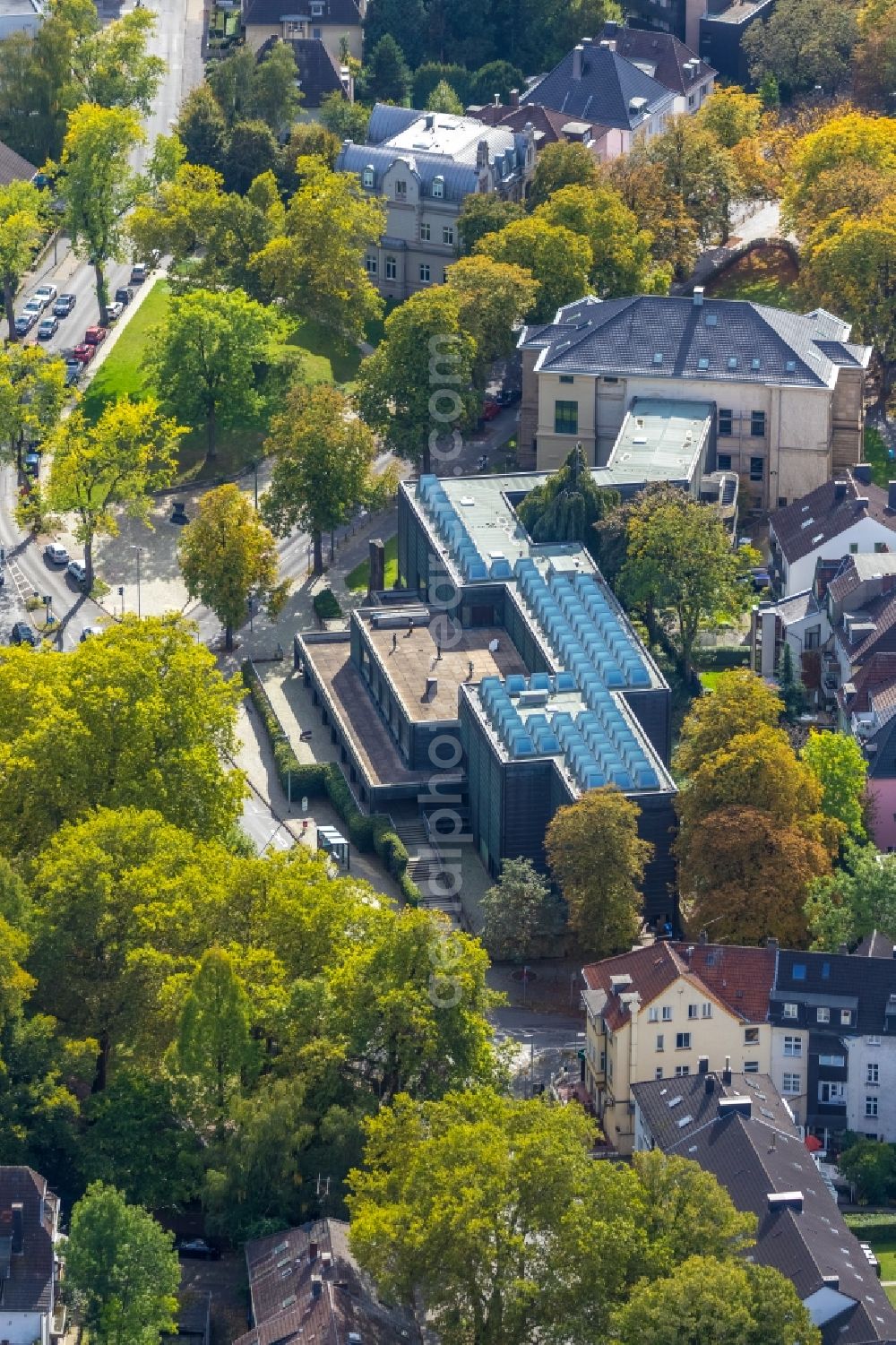 Bochum from above - Museum building ensemble Kunstmuseum Bochum on Kortumstrasse in the district Innenstadt in Bochum in the state North Rhine-Westphalia, Germany