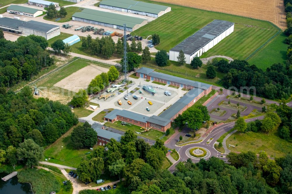 Rechlin from above - Museum building ensemble of Aeronautical Engineering Museum Rechlin with outdoor exhibition space in Rechlin in Mecklenburg - Western Pomerania