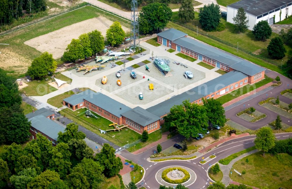 Aerial image Rechlin - Museum building ensemble of Aeronautical Engineering Museum Rechlin with outdoor exhibition space in Rechlin in Mecklenburg - Western Pomerania