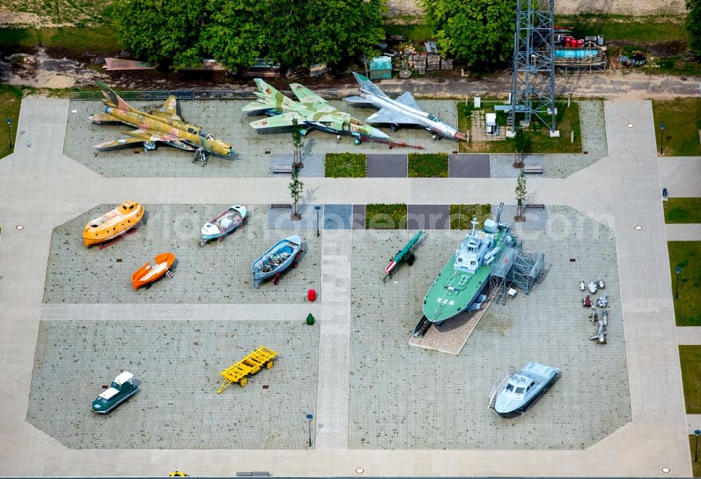 Rechlin from above - Museum building ensemble of Aeronautical Engineering Museum Rechlin with outdoor exhibition space in Rechlin in Mecklenburg - Western Pomerania