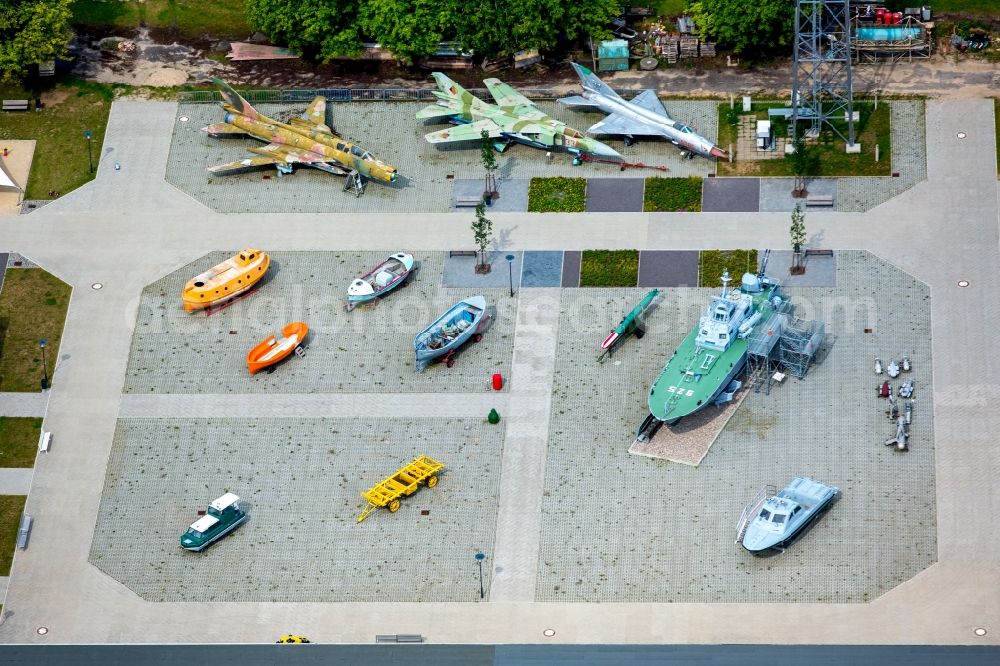 Rechlin from the bird's eye view: Museum building ensemble of Aeronautical Engineering Museum Rechlin with outdoor exhibition space in Rechlin in Mecklenburg - Western Pomerania