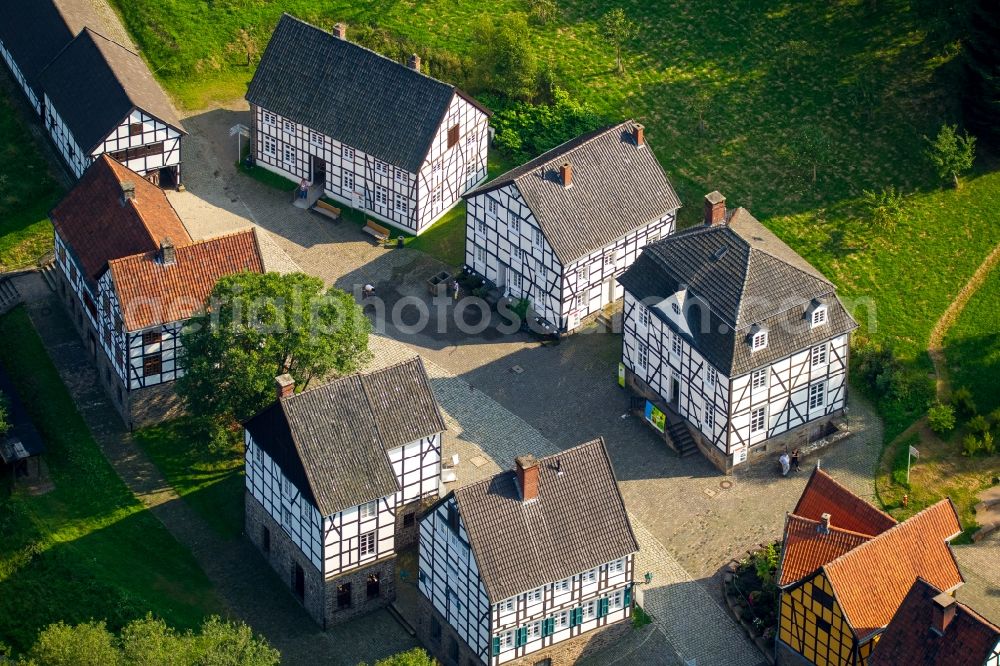 Aerial photograph Hagen - Museum building ensemble LWL Freilichtmuseum Hagen in Hagen in the state North Rhine-Westphalia. Shown are the Weissgerberei - Kuerschnerei and the Achatschleiferei