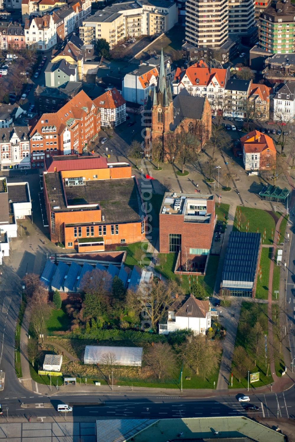 Aerial photograph Herne - Museum building ensemble Museum of Archaeology in Herne in the state North Rhine-Westphalia