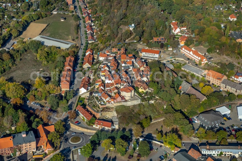 Aerial image Quedlinburg - Museum building ensemble of Muenzenbergmuseum at Muenzenberg in Quedlinburg in the state Saxony-Anhalt, Germany