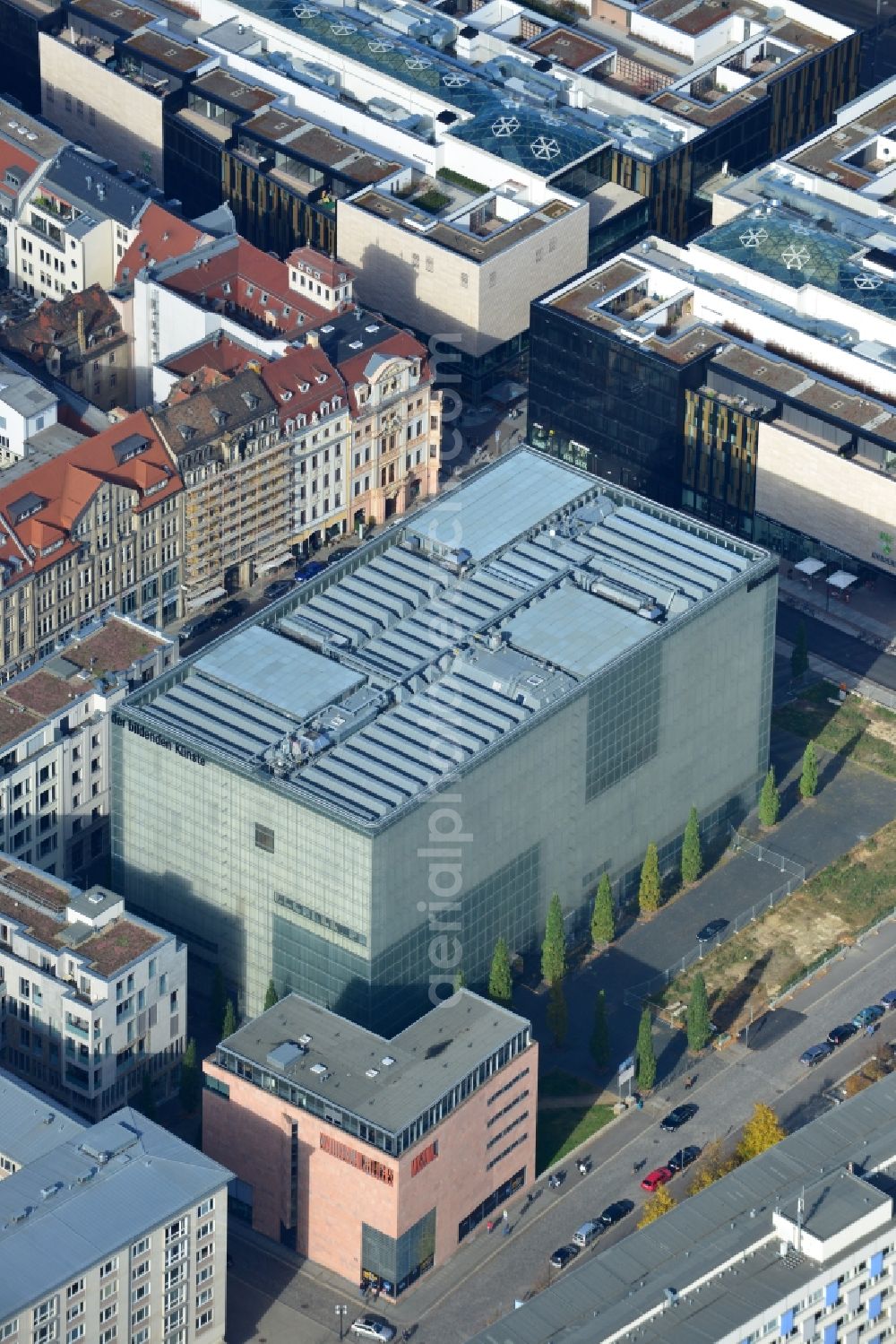 Leipzig from the bird's eye view: Museum building ensemble Museum of bildenden Kuenste on Katharinenstrasse in the district Mitte in Leipzig in the state Saxony