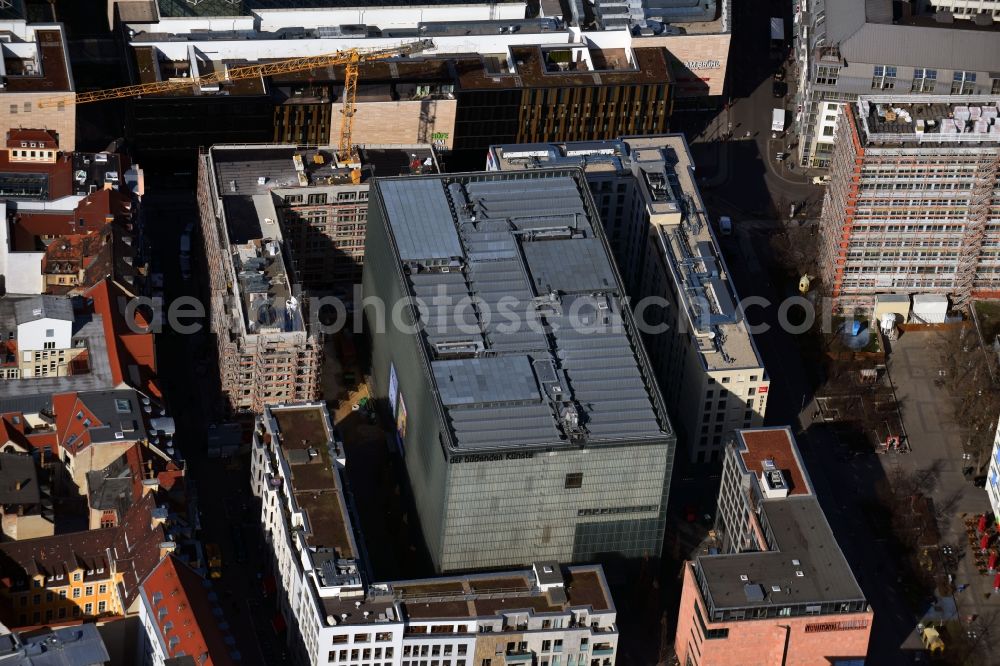 Leipzig from the bird's eye view: Museum building ensemble Museum of bildenden Kuenste on Katharinenstrasse in the district Mitte in Leipzig in the state Saxony