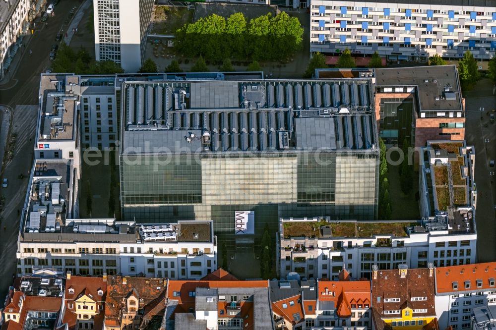 Leipzig from above - Museum building ensemble Museum of bildenden Kuenste on Katharinenstrasse in the district Mitte in Leipzig in the state Saxony