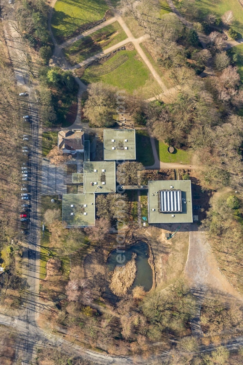 Aerial photograph Bottrop - Museum building ensemble of Museumsverein Josef Albers Museum Quadrat e.V. Im Stadtgarten in the district Stadtmitte in Bottrop in the state North Rhine-Westphalia, Germany