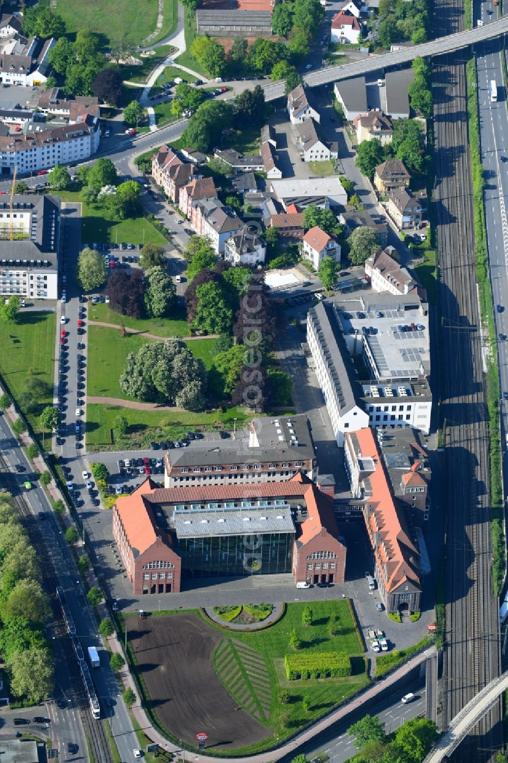 Aerial image Bielefeld - Museum building ensemble Dr. Oetker Welt in Bielefeld in the state North Rhine-Westphalia, Germany