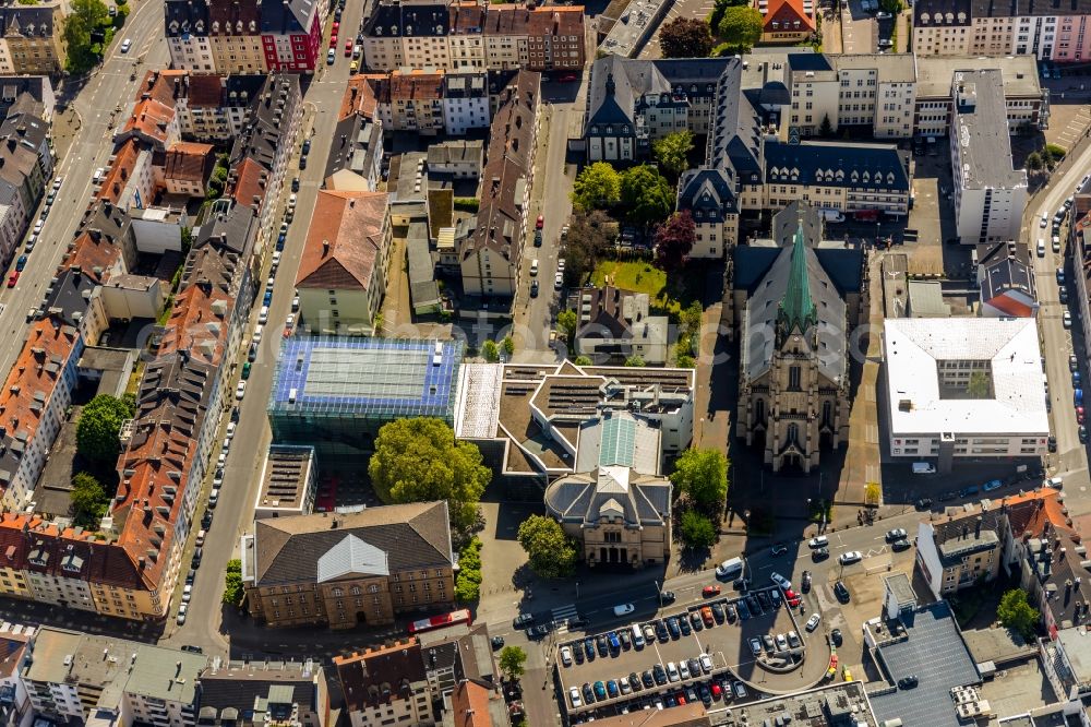 Aerial image Hagen - Museum building ensemble Osthaus Museum Hagen on Museumsplatz in Hagen in the state North Rhine-Westphalia, Germany