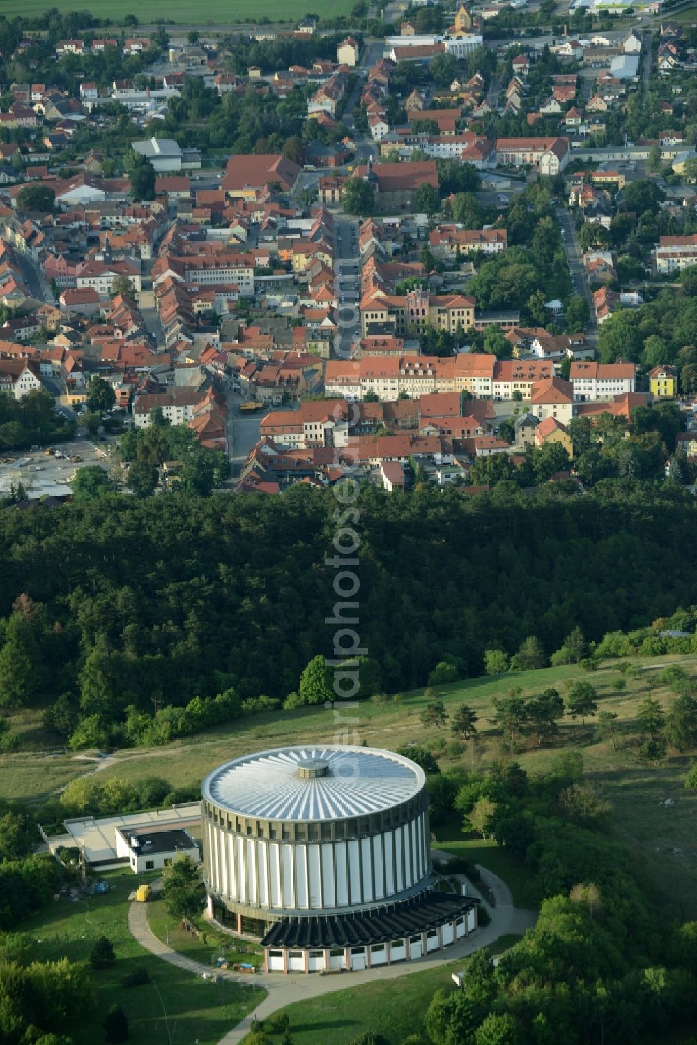 Bad Frankenhausen from above - Museum building ensemble Panorama Museum in Bad Frankenhausenin the state Thuringia