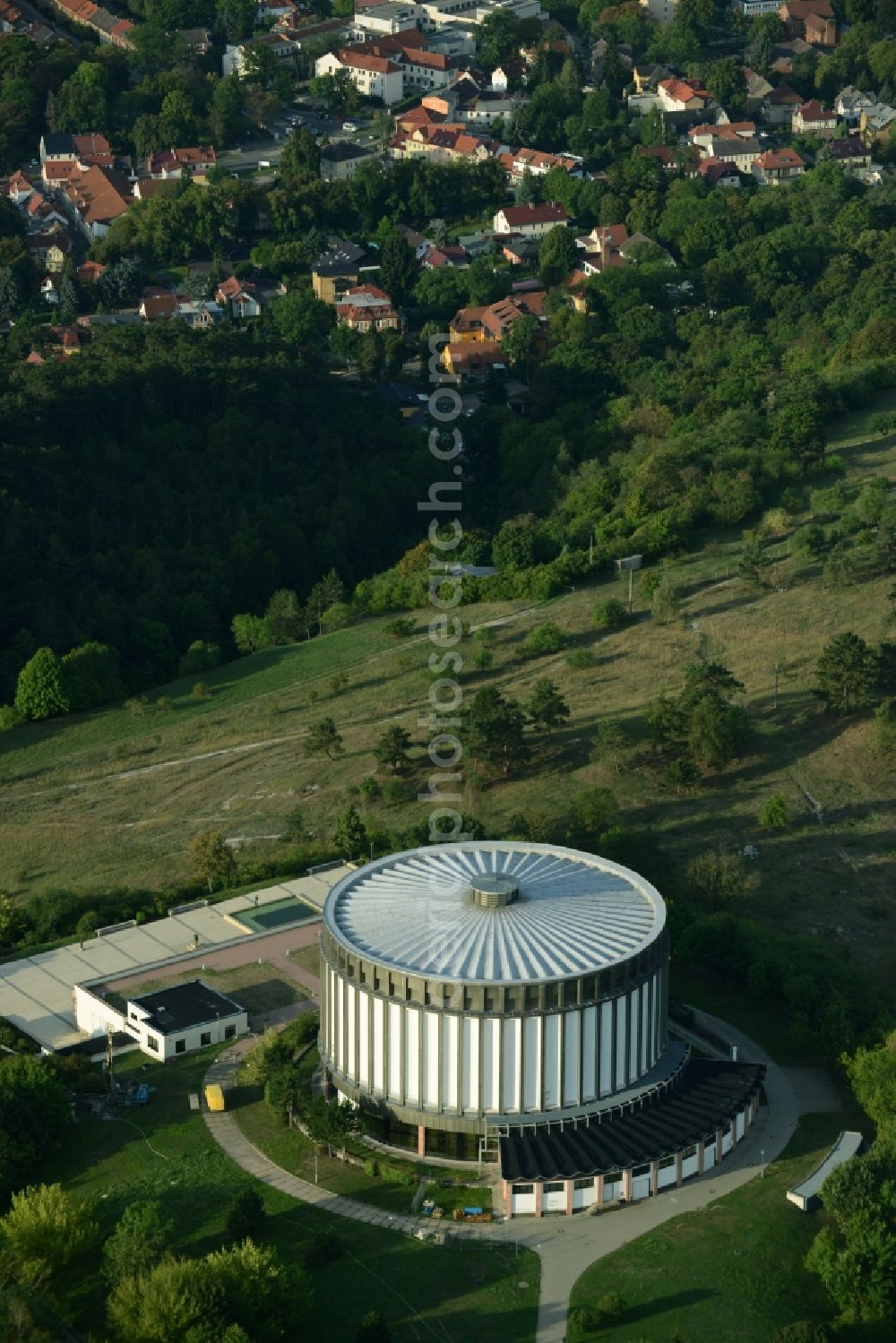 Bad Frankenhausen from the bird's eye view: Museum building ensemble Panorama Museum in Bad Frankenhausenin the state Thuringia