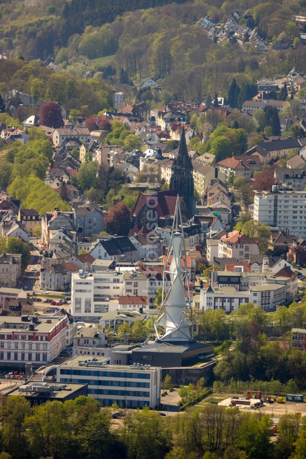 Lüdenscheid from the bird's eye view: Museum building ensemble PHAeNOMENTA Luedenscheid on Phaenomenta-Weg in Luedenscheid in the state North Rhine-Westphalia, Germany