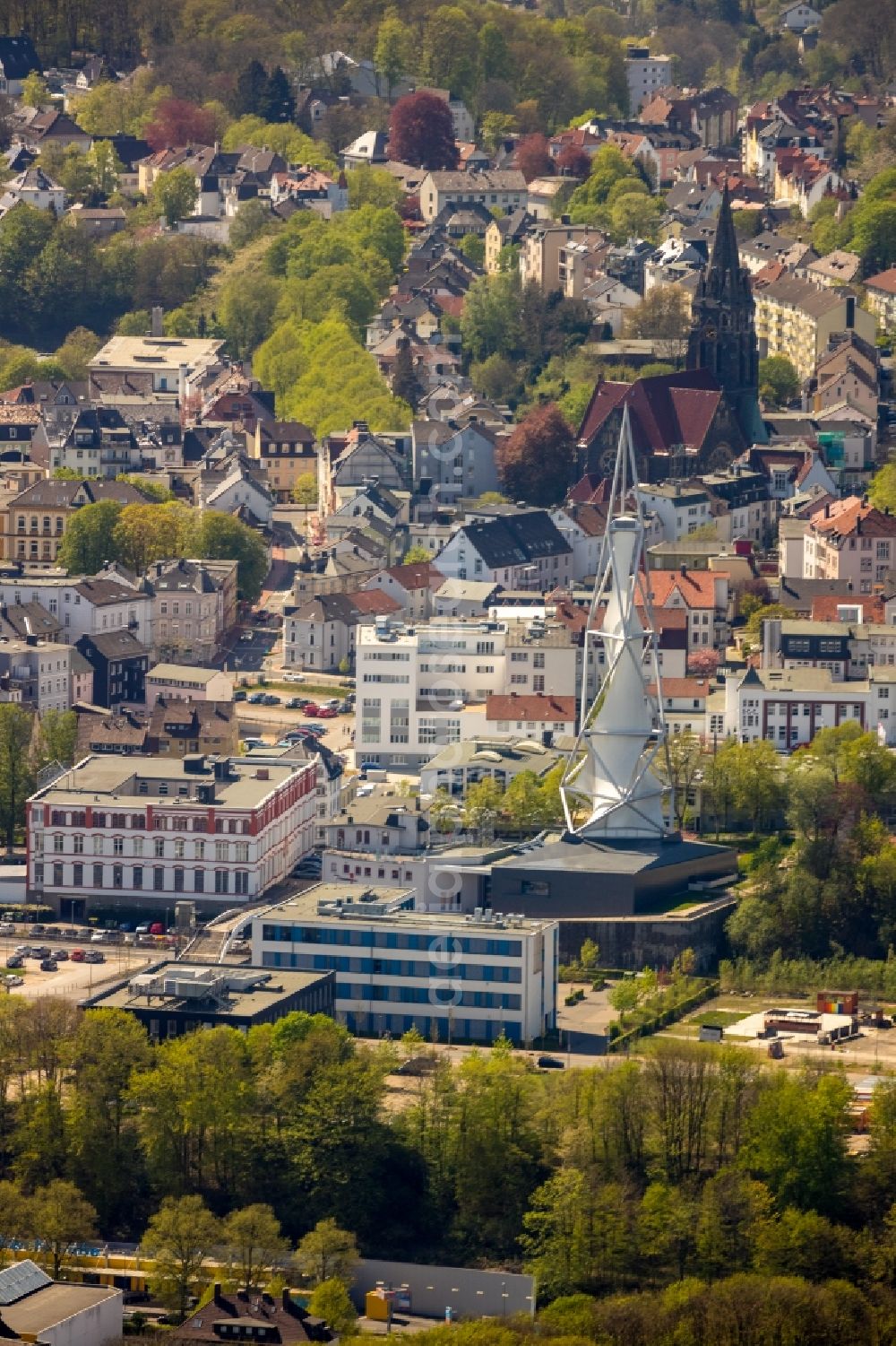 Aerial photograph Lüdenscheid - Museum building ensemble PHAeNOMENTA Luedenscheid on Phaenomenta-Weg in Luedenscheid in the state North Rhine-Westphalia, Germany