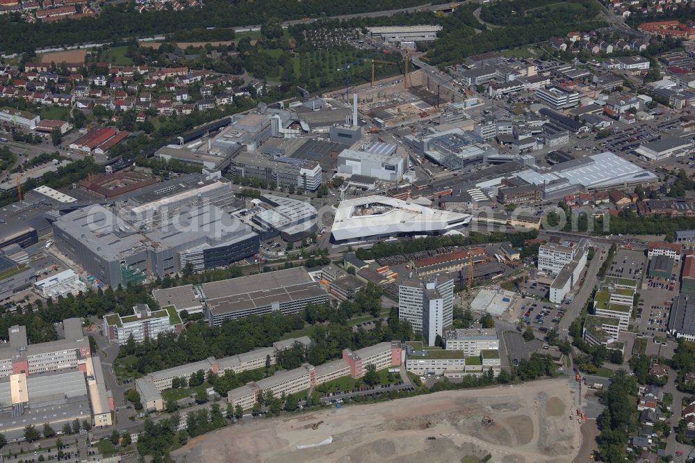 Stuttgart from the bird's eye view: Museum building ensemble Porsche Museum on Porscheplatz in the district Zuffenhausen in Stuttgart in the state Baden-Wurttemberg, Germany