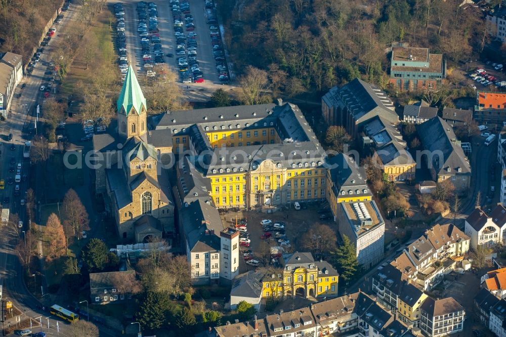 Werden from the bird's eye view: Museum building ensemble Basilika Sankt Ludgerus in Werden at Ruhrgebiet in the state North Rhine-Westphalia, Germany