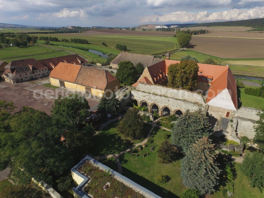 Kaiserpfalz from above - Museum building ensemble Stiftung Kloster and Kaiserpfalz Memleben on Thomas-Muentzer-Strasse in Kaiserpfalz in the state Saxony-Anhalt, Germany