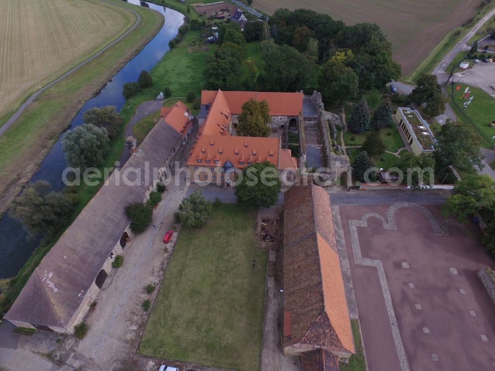 Aerial image Kaiserpfalz - Museum building ensemble Stiftung Kloster and Kaiserpfalz Memleben on Thomas-Muentzer-Strasse in Kaiserpfalz in the state Saxony-Anhalt, Germany