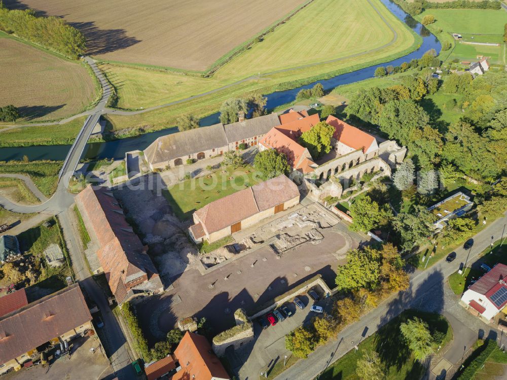 Aerial image Kaiserpfalz - Museum building ensemble Stiftung Kloster and Kaiserpfalz Memleben on Thomas-Muentzer-Strasse in Kaiserpfalz in the state Saxony-Anhalt, Germany