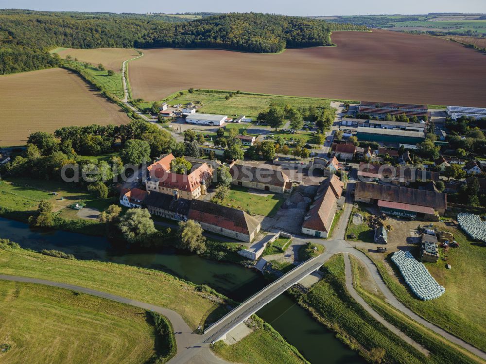 Kaiserpfalz from above - Museum building ensemble Stiftung Kloster and Kaiserpfalz Memleben on Thomas-Muentzer-Strasse in Kaiserpfalz in the state Saxony-Anhalt, Germany