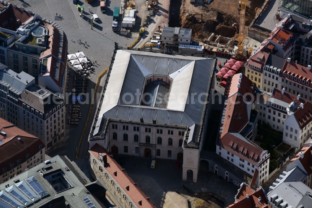 Aerial photograph Dresden - Museum building ensemble Verkehrsmuseum Dresden in the Augustusstrasse in Dresden in the state Saxony