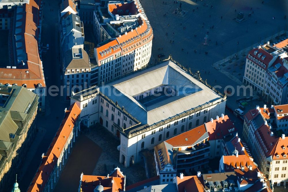 Aerial photograph Dresden - Museum building ensemble Verkehrsmuseum Dresden in the Augustusstrasse in Dresden in the state Saxony